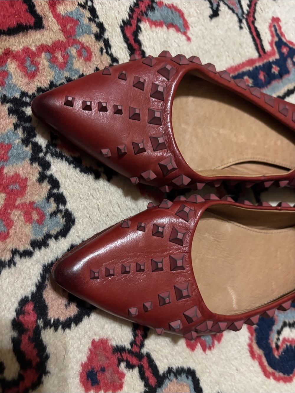 Frye Burgundy Studded Pointed Leather Flats - Picture 4 of 6